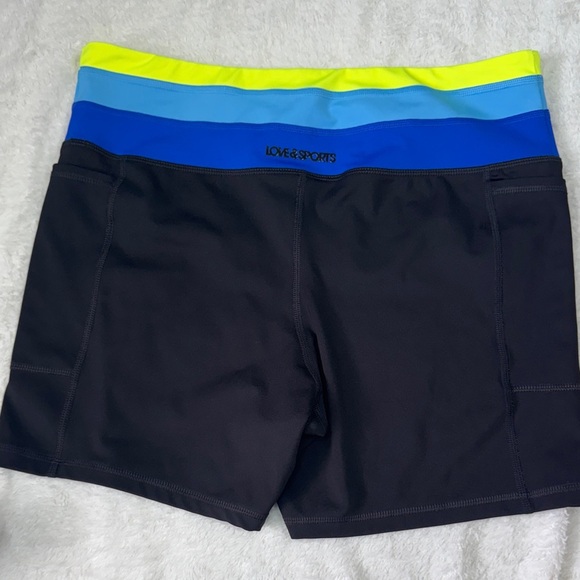 Black and Blue Athletic Shorts with Tricolor Waistband - Picture 1 of 5